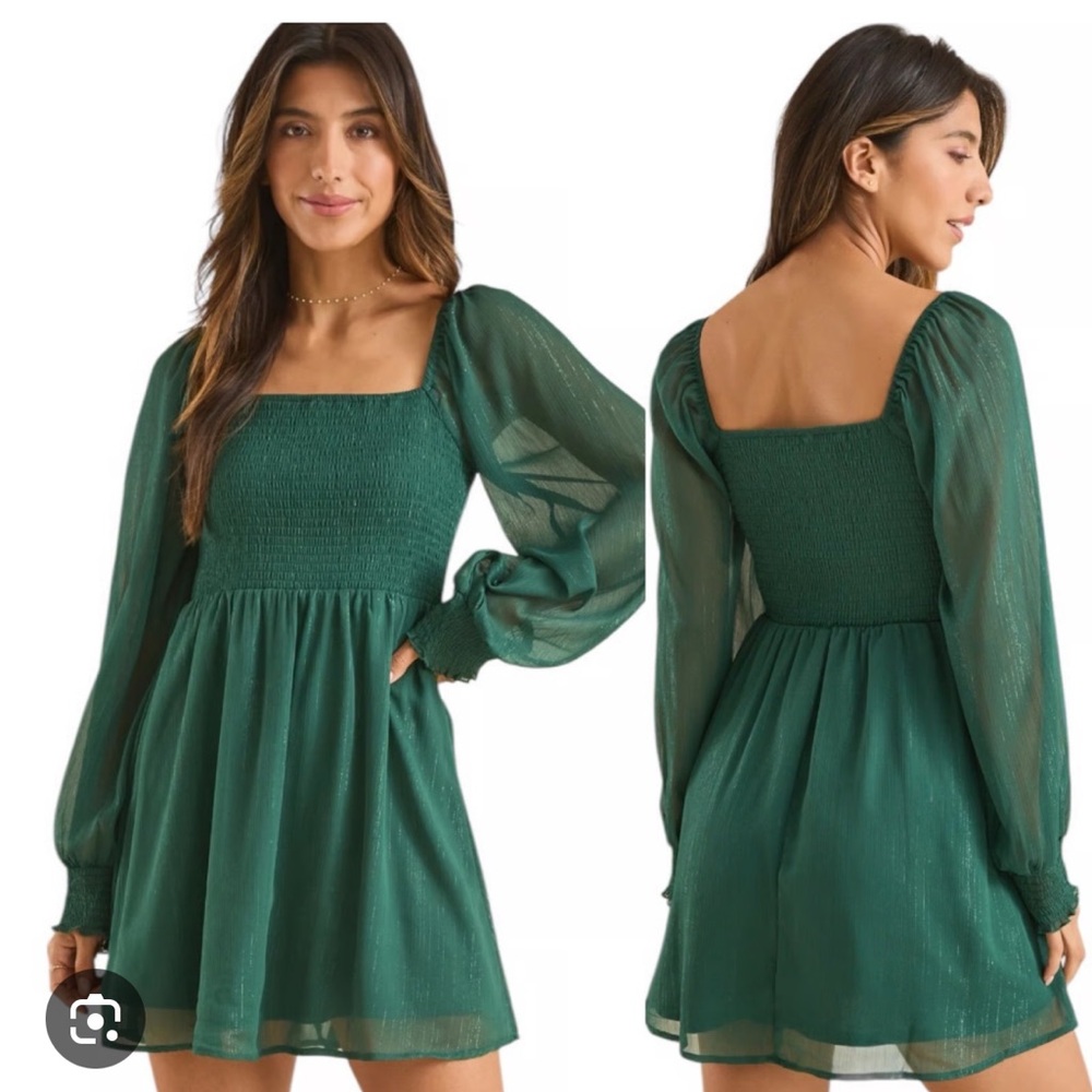 Altar’d State Green Long Sleeve Mini Dress